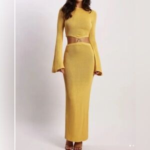 Meshki Anna Flare Sleeve Knit  Dress Yellow